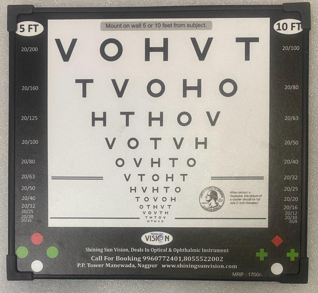 Framed non-reflecting matte finish eye test chart poster designed for vision testing at 5 feet and 10 feet distances.